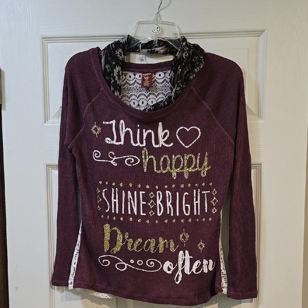 Arizona Jean Company Burgundy Long Sleeve Tee with Gold Accents